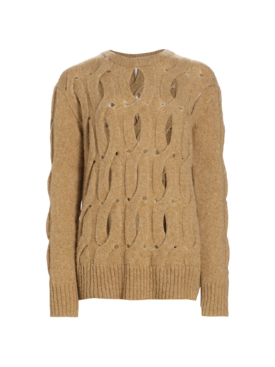 Helmut Lang Cutout Cable-knit Merino Wool-blend Sweater In Beige