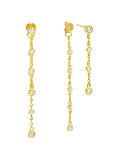 By Adina Eden Women's Bezel Chain 14k Gold-plate & Crystal Drop Earrings