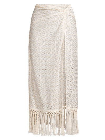 Ramy Brook Women's Gaia Zig-zag Metallic Tassel Skirt In White Zigzag
