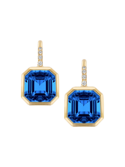 Goshwara Women's Gossip 18k Yellow Gold, London Blue Topaz, & 0.09 Tcw Diamond Drop Earrings
