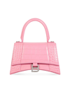 Balenciaga Women's Hourglass Small Handbag Crocodile Embossed In Sweet Pink