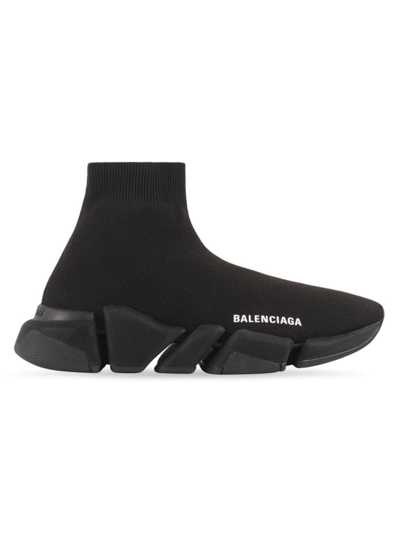 Balenciaga Men's Speed 2.0 Recycled Knit Trainers In Black