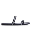 Balenciaga Logo Lettering Leather Flat Sandals In Black White