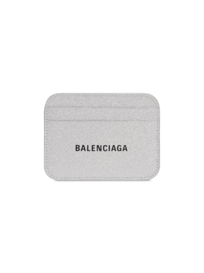 Balenciaga Cash Logo-embossed Woven Card Holder In Silver / Black