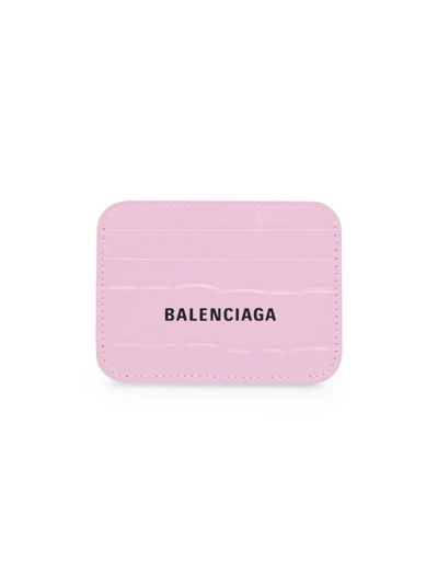 Balenciaga Cash Card Holder Crocodile Embossed In Pink Black