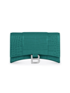 Balenciaga Hourglass Wallet With Chain Crocodile Embossed In Jade