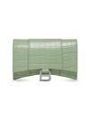 Balenciaga Hourglass Wallet With Chain Crocodile Embossed In Light Green