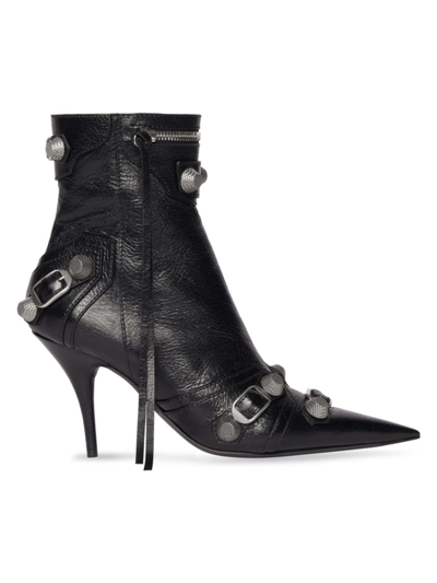 Balenciaga Cagole Leather Ankle Boots In Black