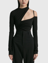 Nensi Dojaka Asymmetric Tulle-paneled Bodysuit In Black