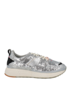 MOACONCEPT MOACONCEPT WOMAN SNEAKERS SILVER SIZE 6.5 TEXTILE FIBERS, SOFT LEATHER