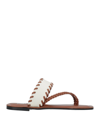 Pollini Toe Strap Sandals In Beige
