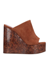 Haus Of Honey Marble Diana Brown Suede Wedge Mules