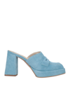 Oroscuro Woman Mules & Clogs Sky Blue Size 6 Soft Leather