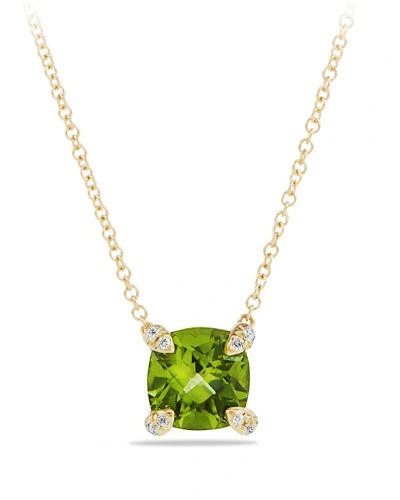 David Yurman Chatelaine Pendant Necklace With Peridot And Diamonds In 18k Gold In Green/gold