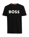 Hugo Boss Cotton-jersey T-shirt With Curved-logo Print In Black