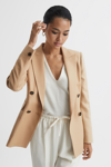 Reiss Light Camel Double Breasted Twill Blazer In Light Camel