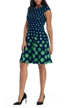 London Times Polka Dot Fit & Flare Dress In Navy/ Green