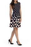 London Times Women's Printed Fit & Flare Dress In Black/ Blush
