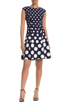 London Times Polka Dot Fit & Flare Dress In Navy/white