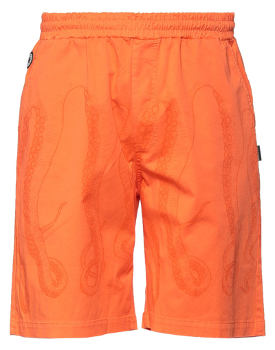 Octopus Man Shorts & Bermuda Shorts Orange Size L Cotton, Elastane