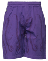 Octopus Man Shorts & Bermuda Shorts Dark Purple Size Xxl Cotton, Elastane