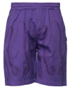 Octopus Man Shorts & Bermuda Shorts Dark Purple Size S Cotton, Elastane In Purple
