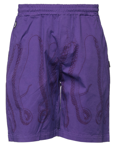 Octopus Man Shorts & Bermuda Shorts Dark Purple Size Xxl Cotton, Elastane