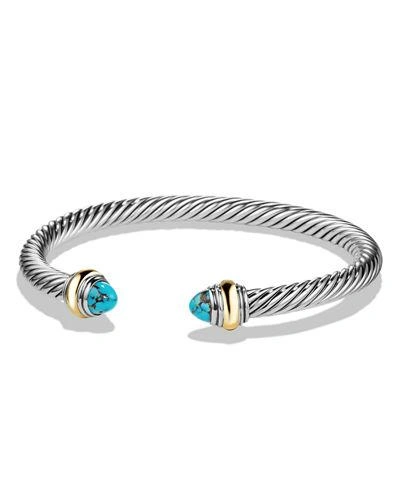 David Yurman Cable Classic Bracelet With Turquoise And 14k Gold, 5mm In Blue Topaz