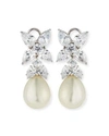 FANTASIA BY DESERIO 10.0 TCW FLOWER TOP CZ & SIMULATED PEARLY DROP EARRINGS,PROD184410020