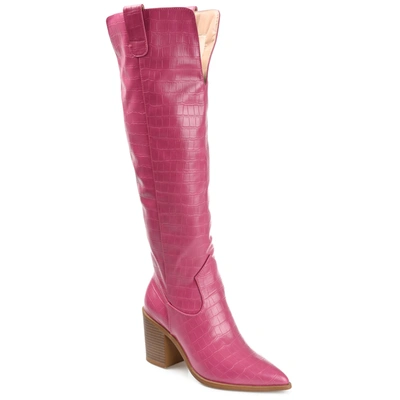 Journee Collection Therese Croc Embossed Knee High Boot In Pink