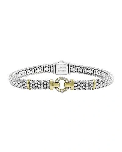 Lagos 18k Gold And Sterling Silver Caviar And Diamonds Rope Bracelet, 6mm In Silver/gold