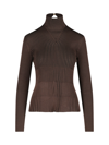 Bottega Veneta Button-keyhole Turtleneck Plisse Knit Sweater In Marrone