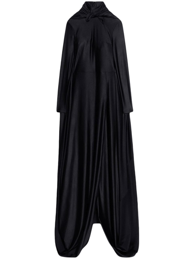 Balenciaga Draped Long-sleeve Gown In Black