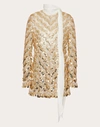 Valentino Tulle Illusione Embroidered Short Dress Woman Gold 40 In Gold