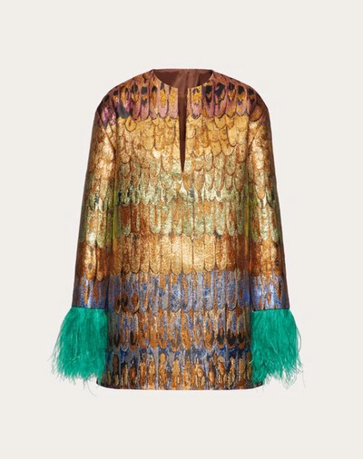 Valentino Golden Wings Multicolour Brocade Kaftan Dress With Feathers Woman Multicoloured