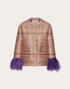 VALENTINO VALENTINO TWEED PARTY JACKET WITH FEATHERS WOMAN PURPLE/FUCHSIA/GOLD 42