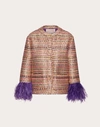 Valentino Women's Tweed Feather-cuff Jacket In Purple/fuchsia/gold