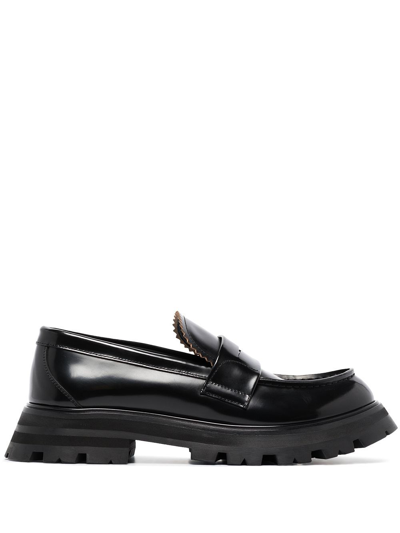 Alexander Mcqueen 40mm Brushed Leather Loafers In Black