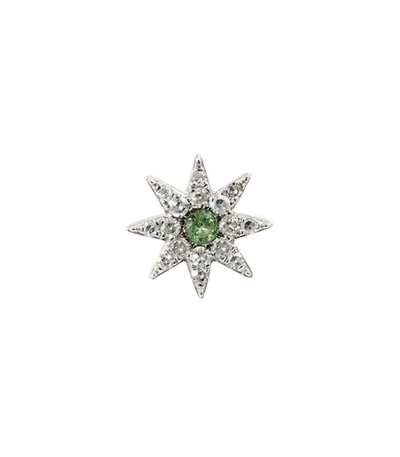 Roxanne First Diamond And Green Garnet Cosmic Star Stud In Silver