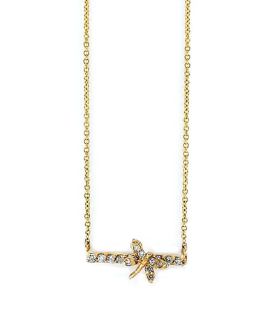 Tanya Farah Tree Of Life Diamond Bar With Dragonfly Necklace In Gold