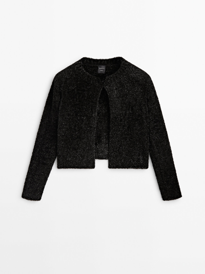 Massimo Dutti Shimmer Faux Fur Jacket - Studio In Black