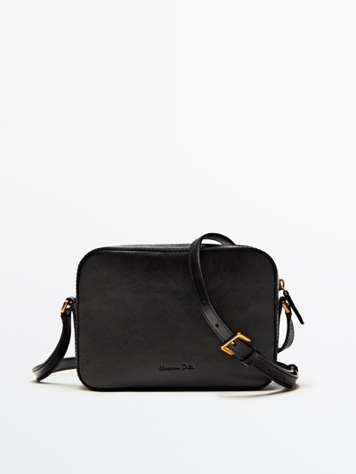 Massimo Dutti Leather Bag For Camera In Black