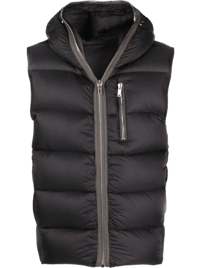 Rick Owens Black Padded Vest With Hood And Zipper In Nero