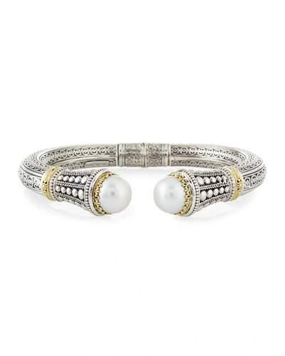 Konstantino Classic 10mm White Mabe Pearl, 18k Yellow Gold & Sterling Silver Cuff Bracelet In Silver Gold