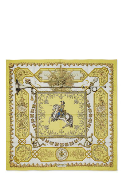 Pre-owned Hermes Yellow & Multicolor 'ludovicus Magnus' Silk Scarf 90