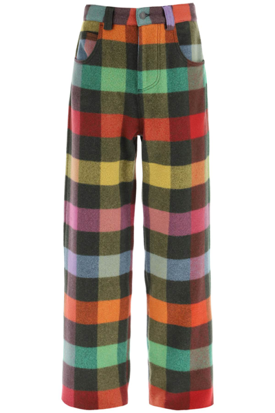 Msgm Maxi Check Print Wool Blend Pants In Multi-colored