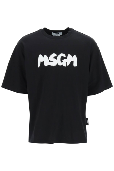 Msgm Logo Print Cotton Jersey T-shirt In Black