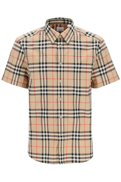 Burberry Short-sleeve Check Cotton Poplin Shirt In Multi-colored