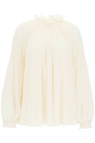See By Chloé Draped Gathered Georgette Blouse In White