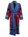 Alanui Blue Intarsia Knit Belted Wool Coat In Red
